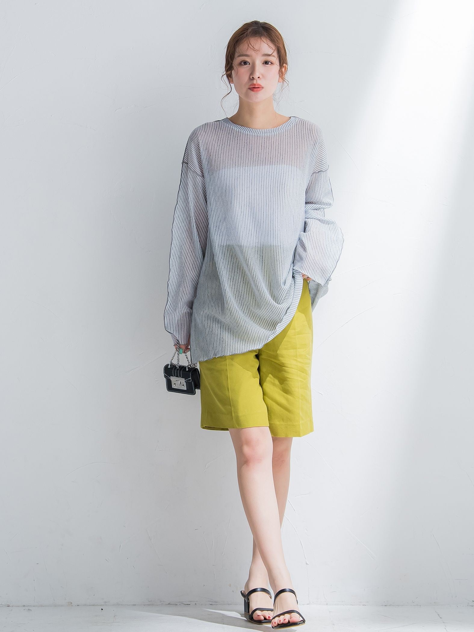 【コーディネートにこなれ感をプラス】ストライプシアーTシャツ《手洗い可能》