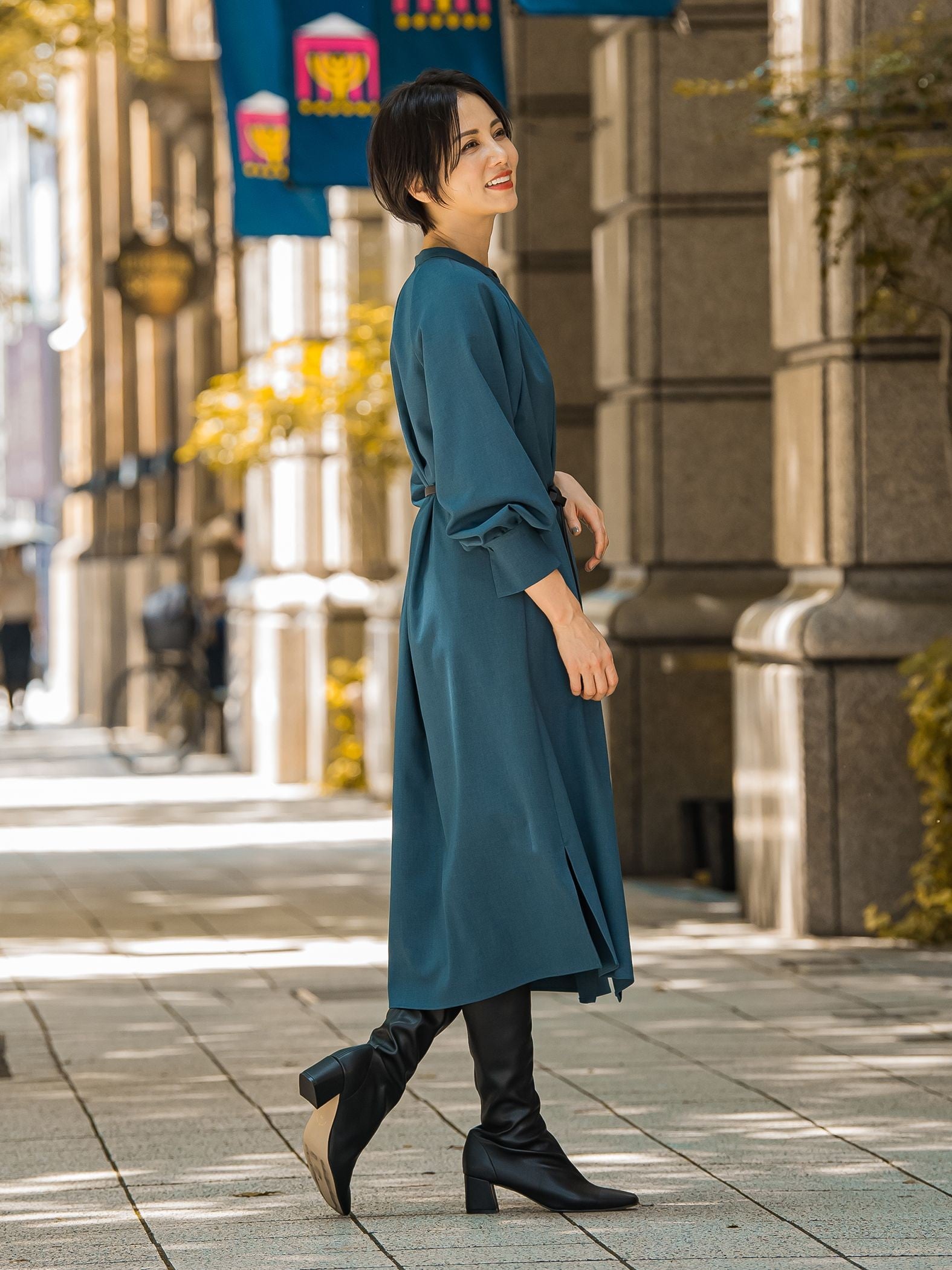 バンドカラー前後2wayワンピース≪洗える≫