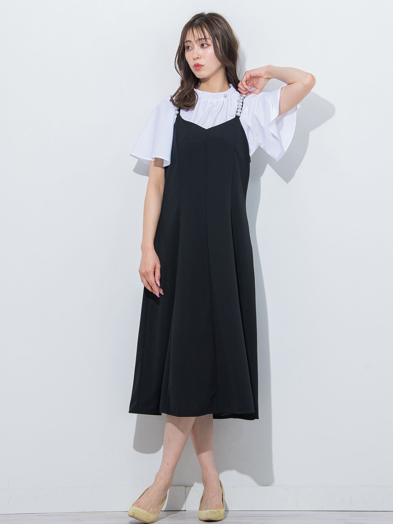 【大きいサイズ】パールキャミワンピース≪手洗い可能≫