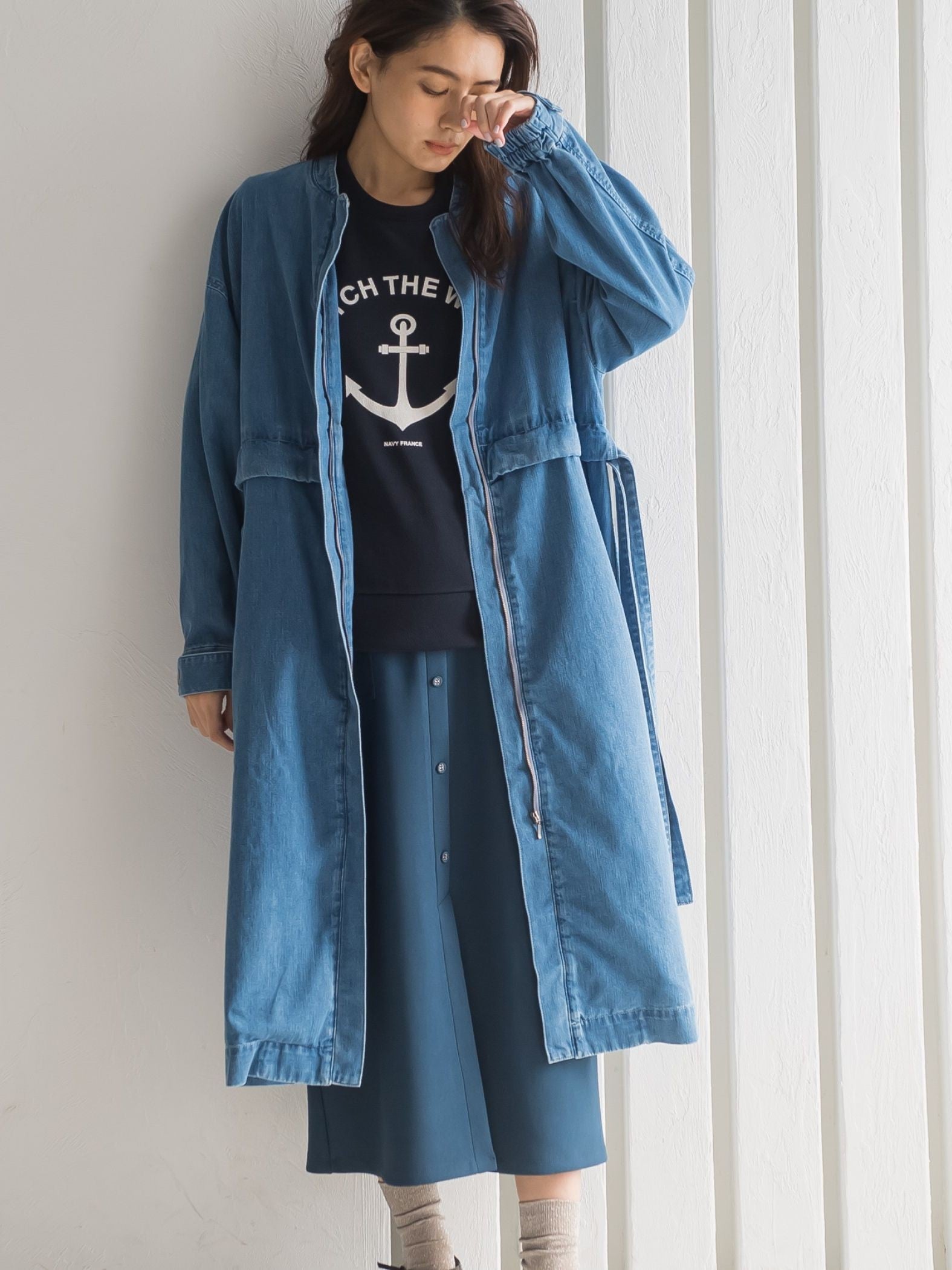 ロングブルゾンデニムコート≪手洗い可能≫