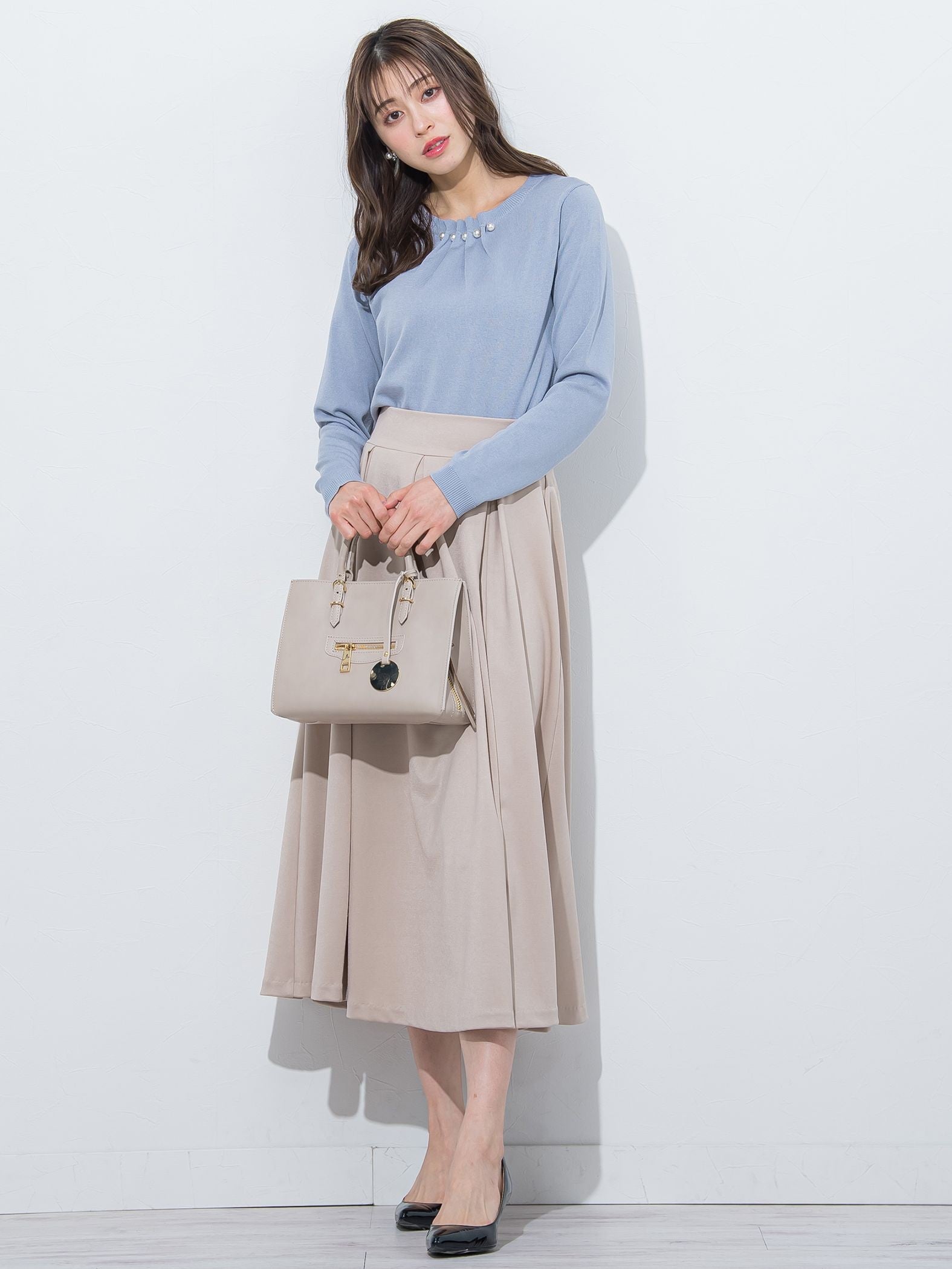 【WEB別注】パールネックニット《手洗い可能》