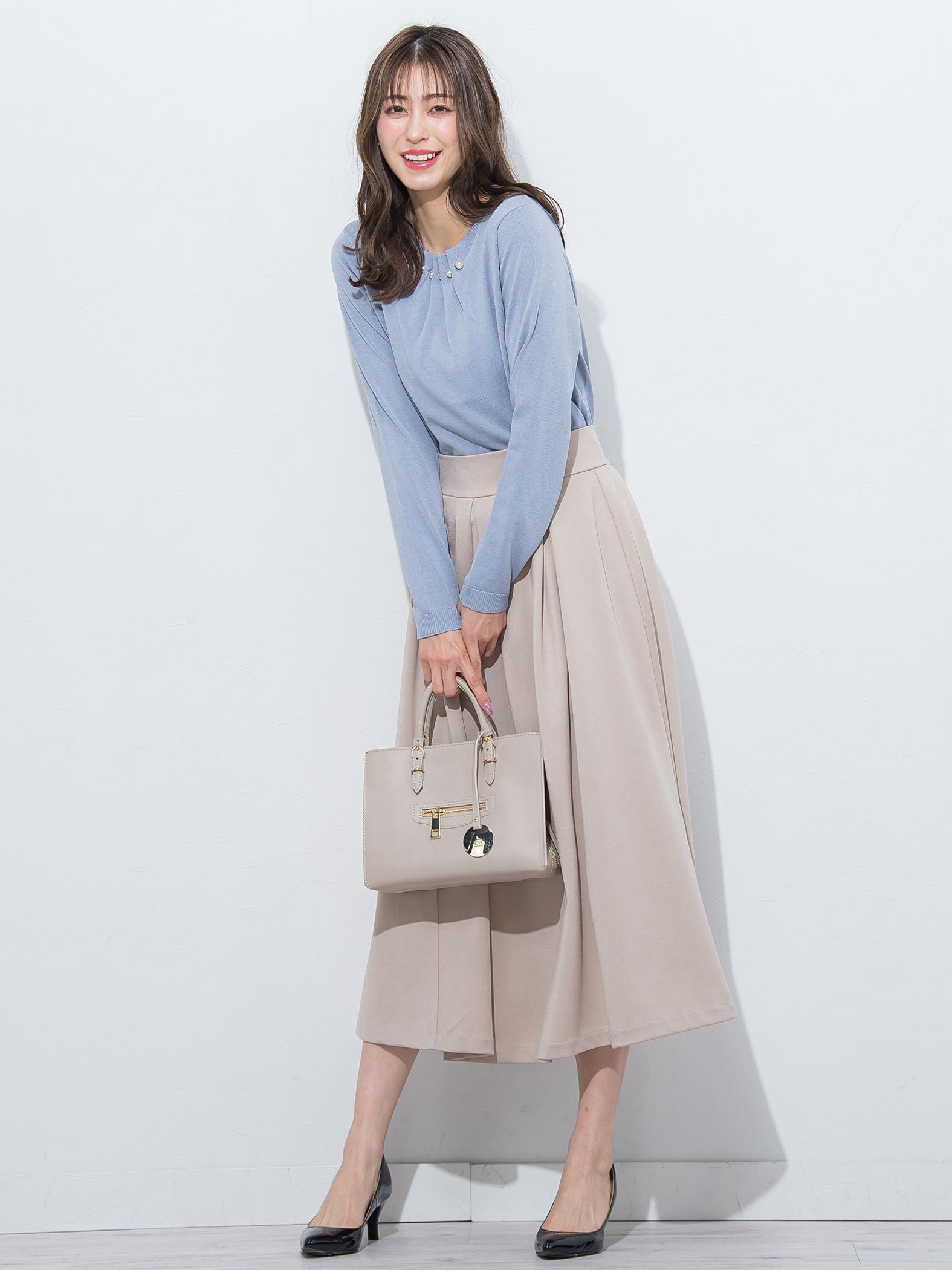 【WEB別注】パールネックニット《手洗い可能》