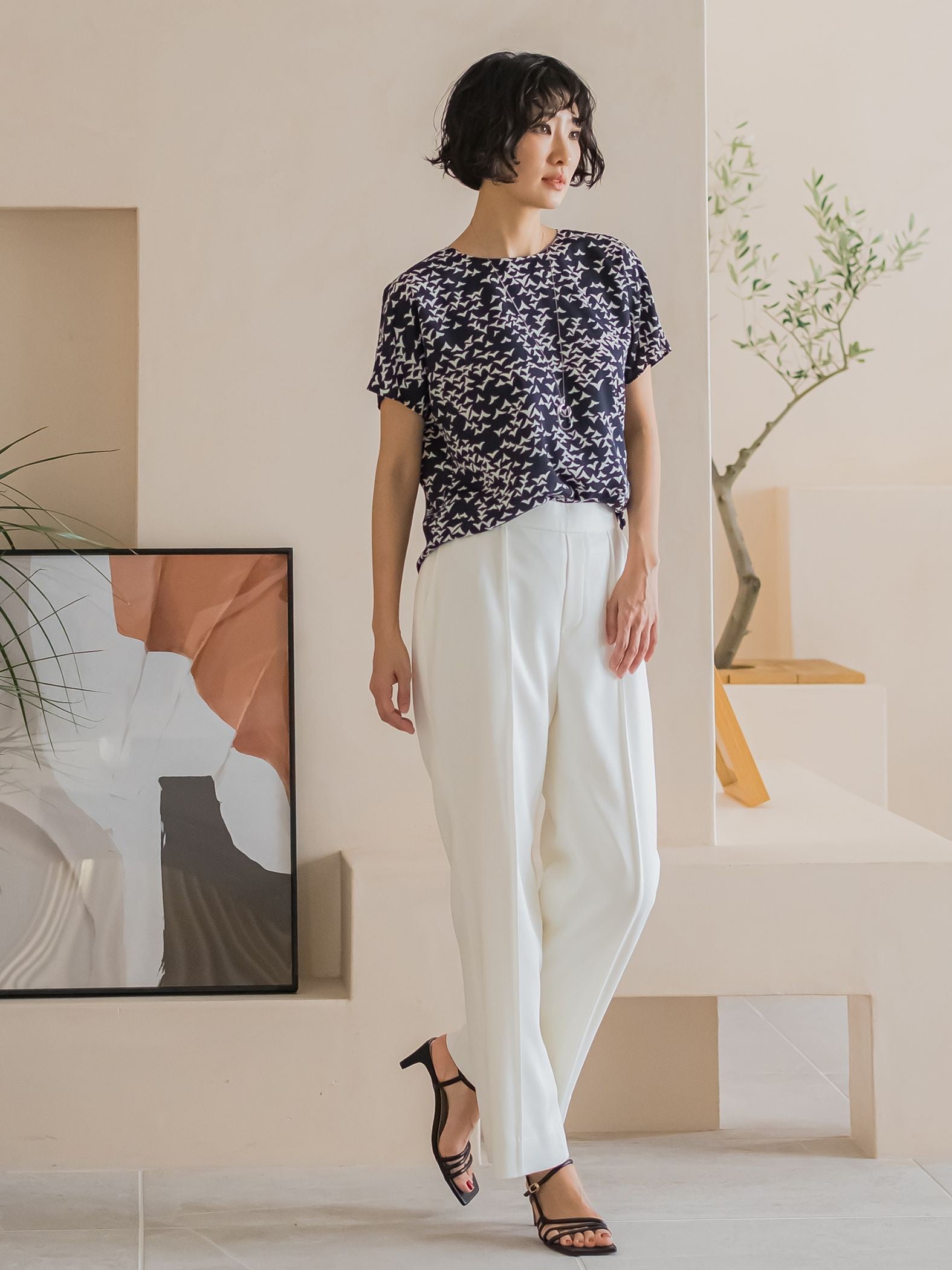 アリシアリノスタイルアップワイドパンツ≪洗濯機で洗える/シワになりにくい/ストレッチ/セットアップ≫