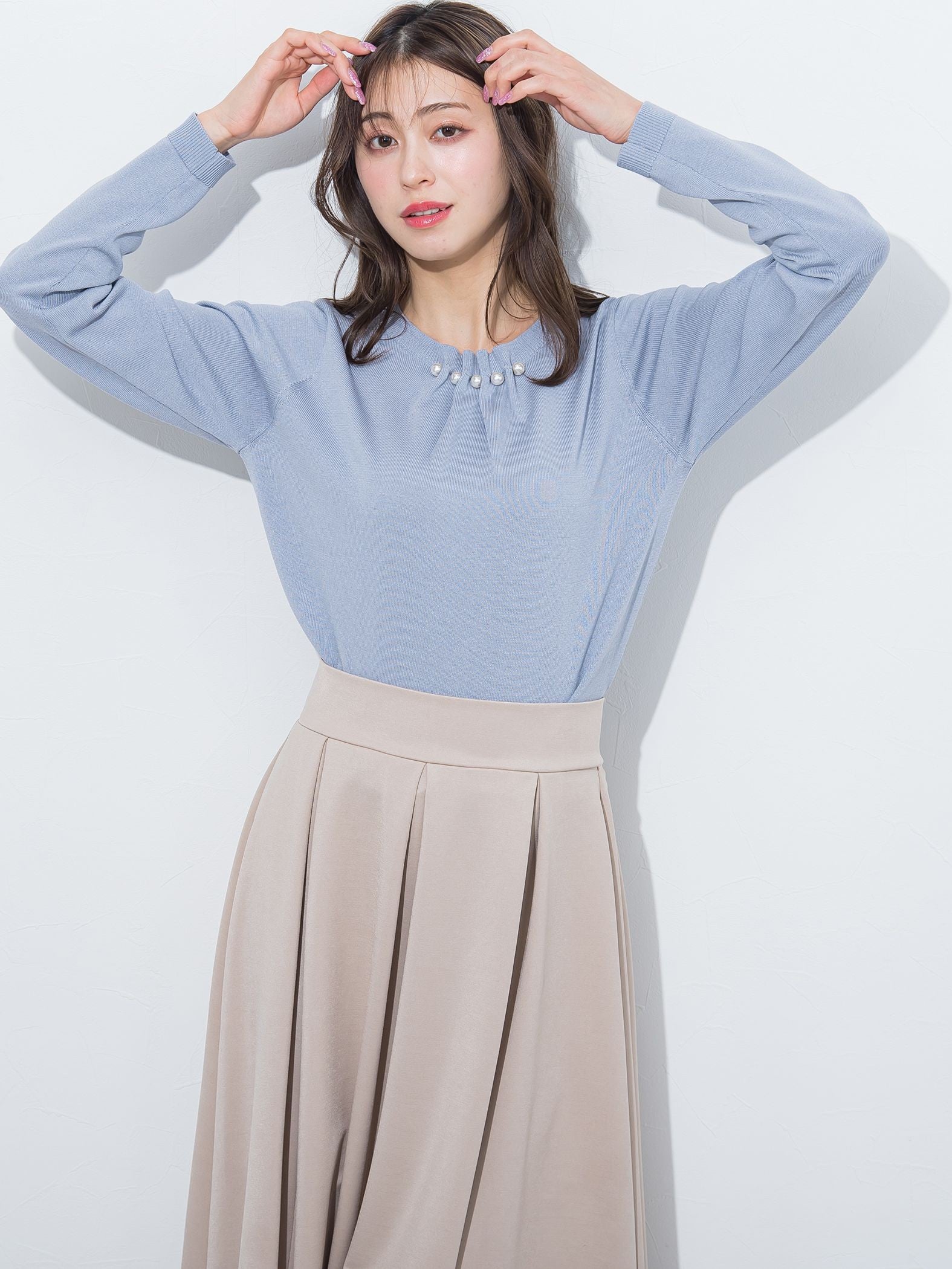 【WEB別注】パールネックニット《手洗い可能》