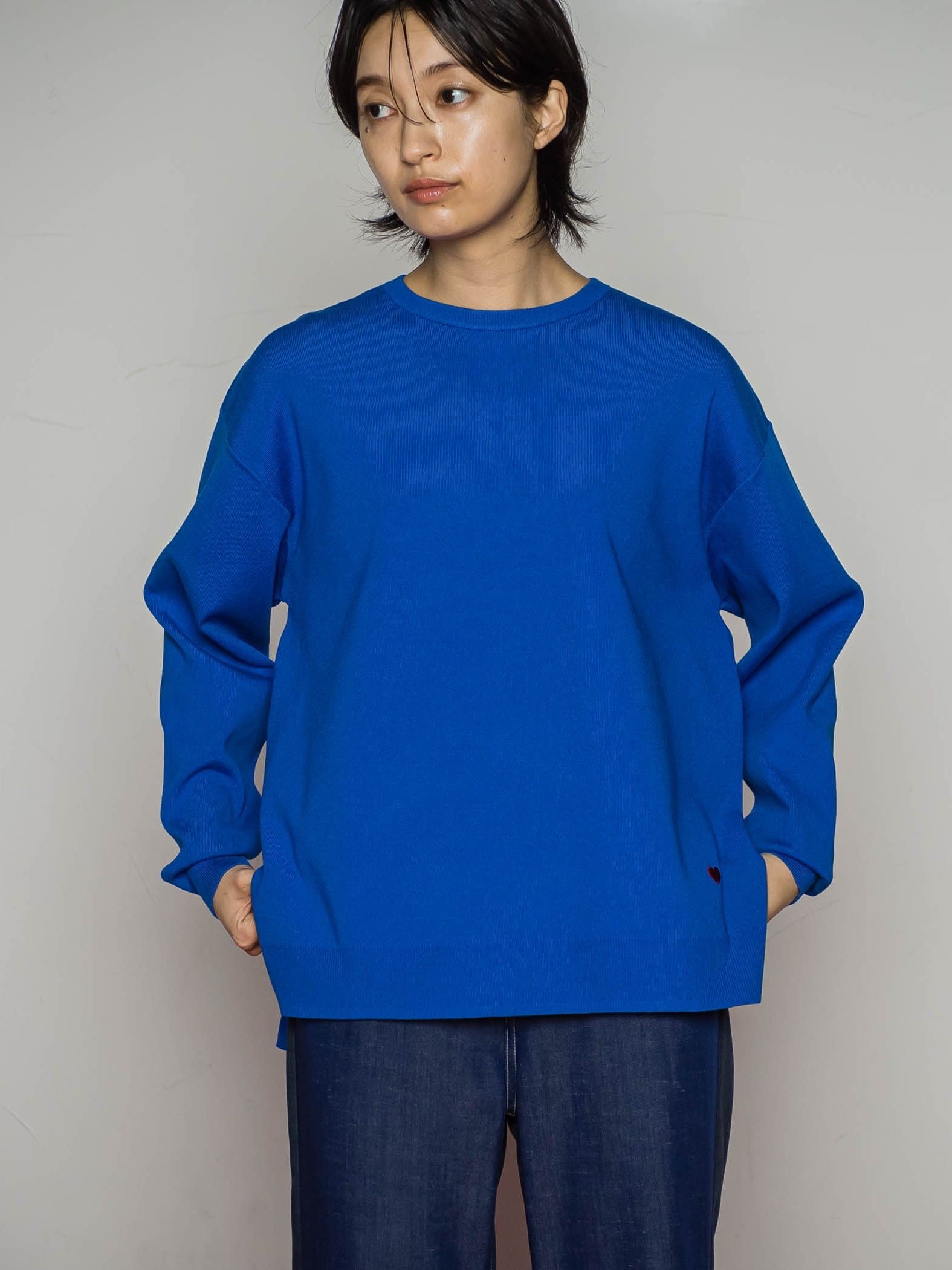 【BIOGRACE】ハート刺繍スウェットライクニットプルオーバー≪手洗い可能≫