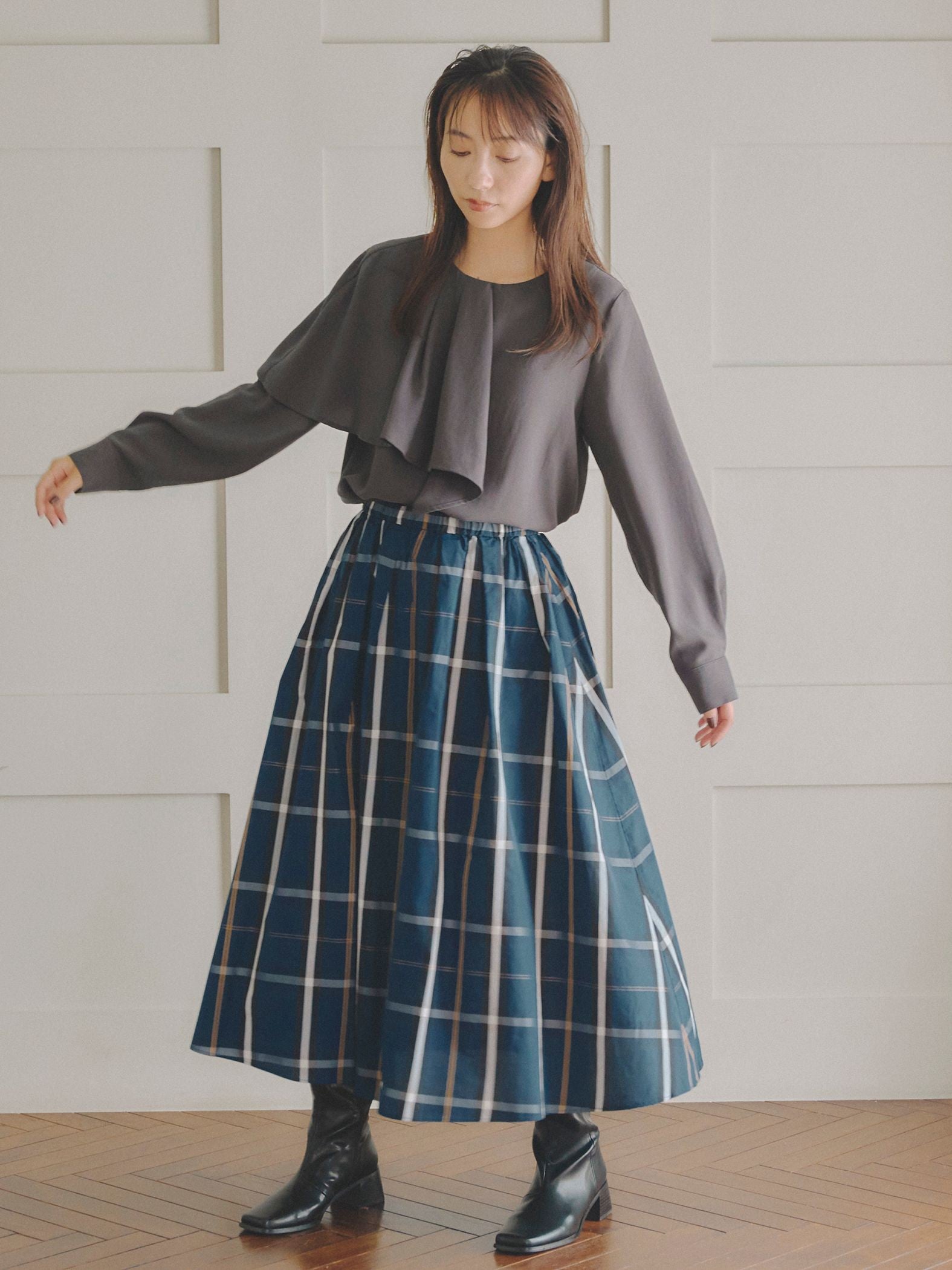 タフタチェックスカート≪洗濯機で洗える≫
