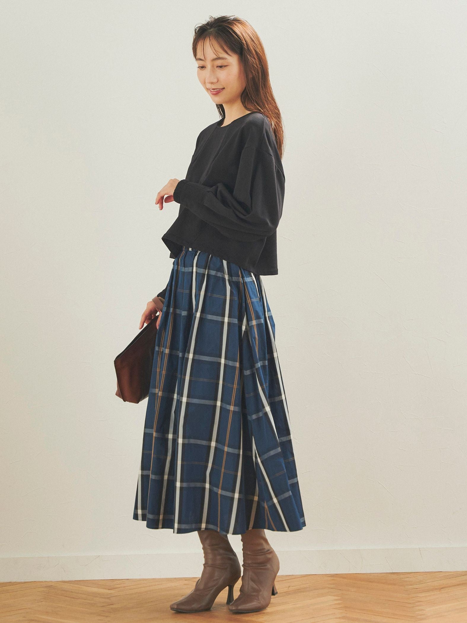 タフタチェックスカート≪洗濯機で洗える≫