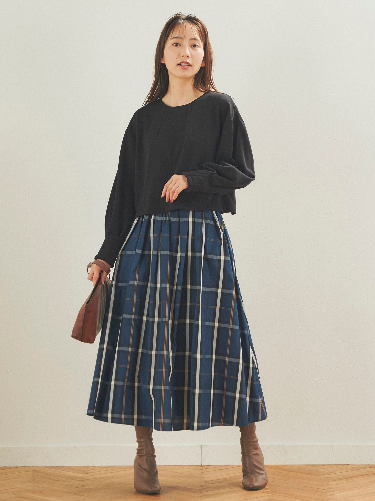 タフタチェックスカート≪洗濯機で洗える≫