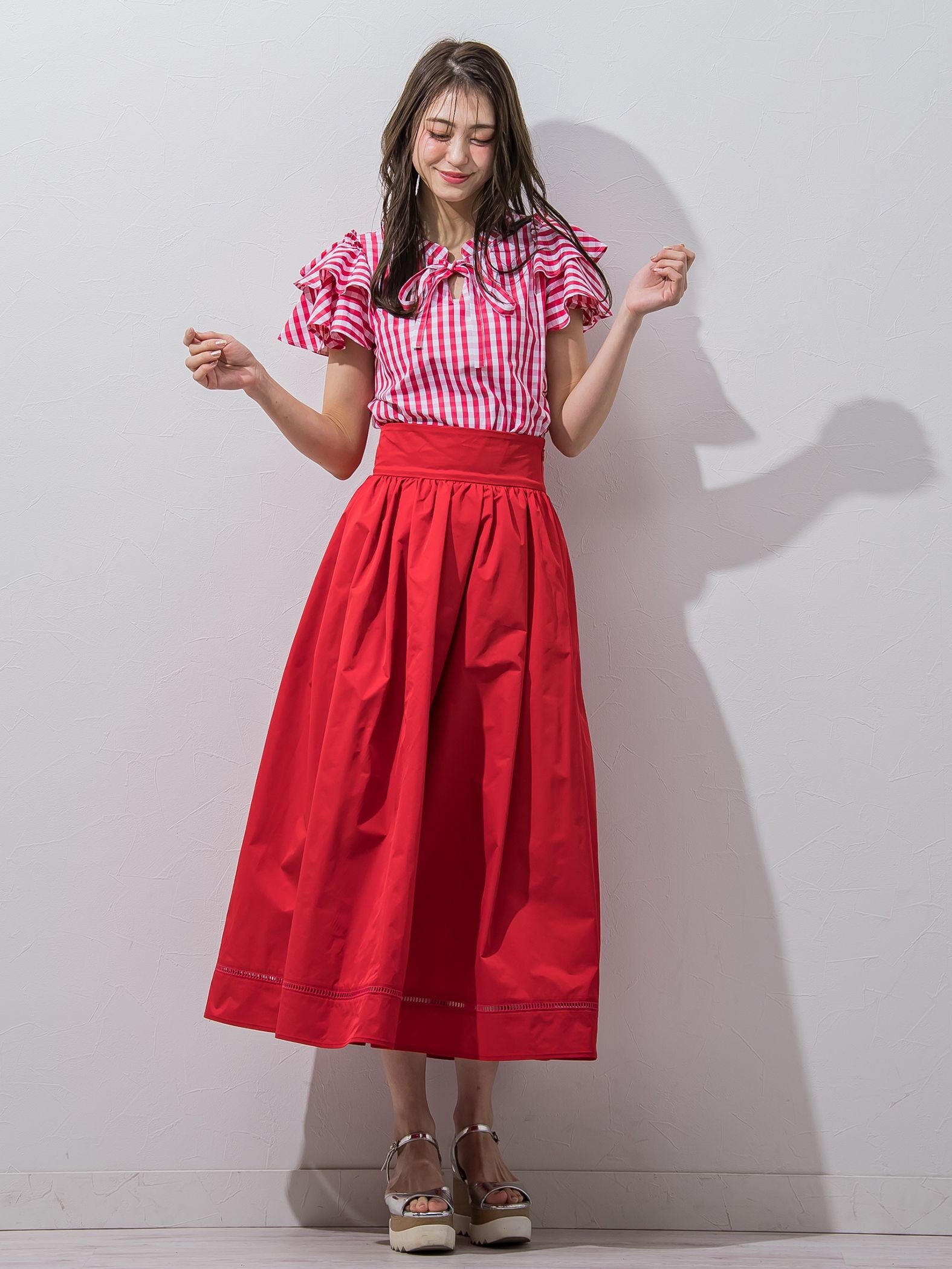【大きいサイズ】タフタスカート≪手洗い可能≫