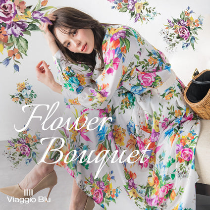 Viaggio Blu | 満開の華やかな花々を集めてブーケにしたオリジナルプリントをご紹介。