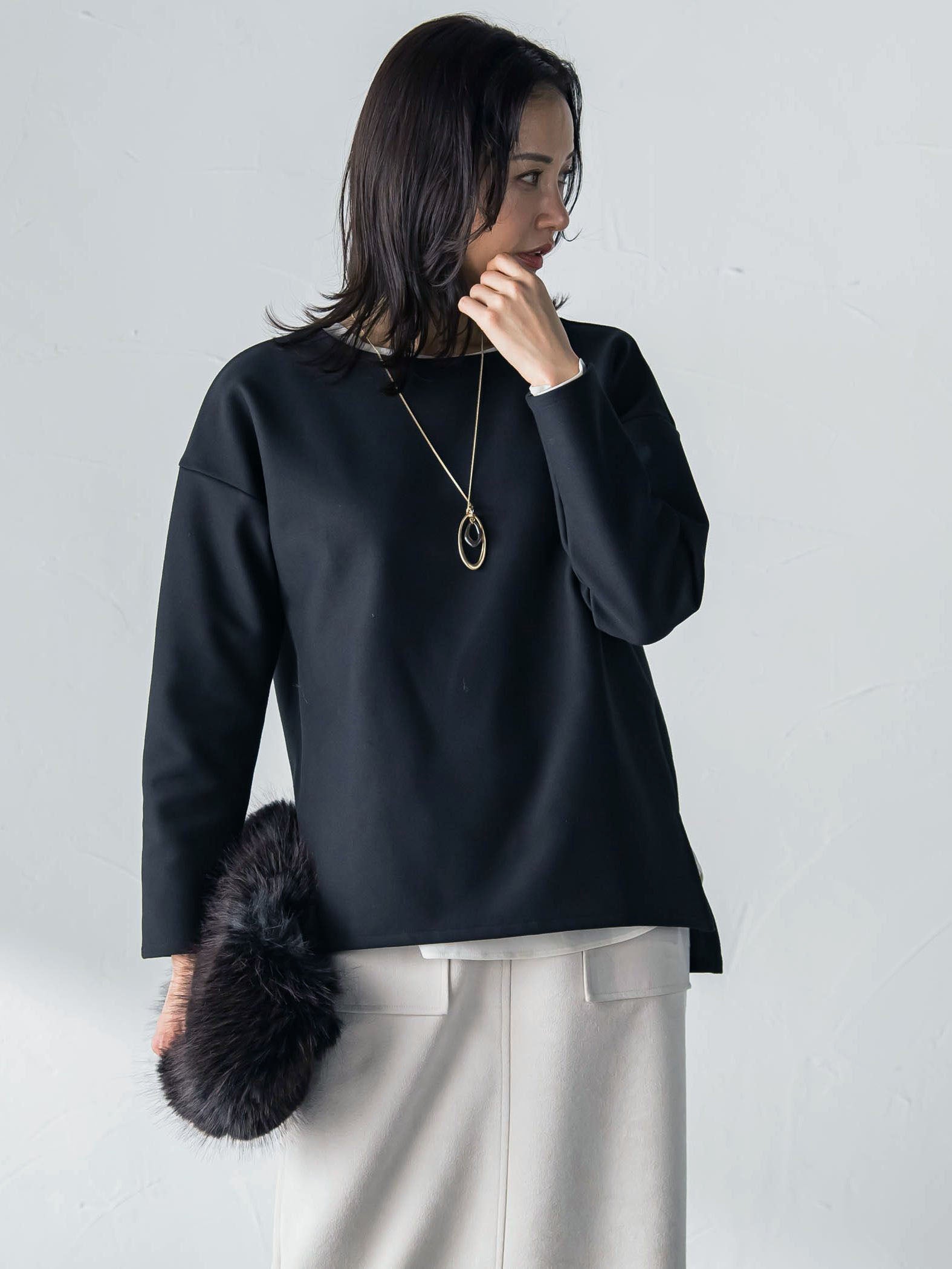 【WEB限定】裏毛布クルーネックプルオーバー≪毛玉防止・ストレッチ≫