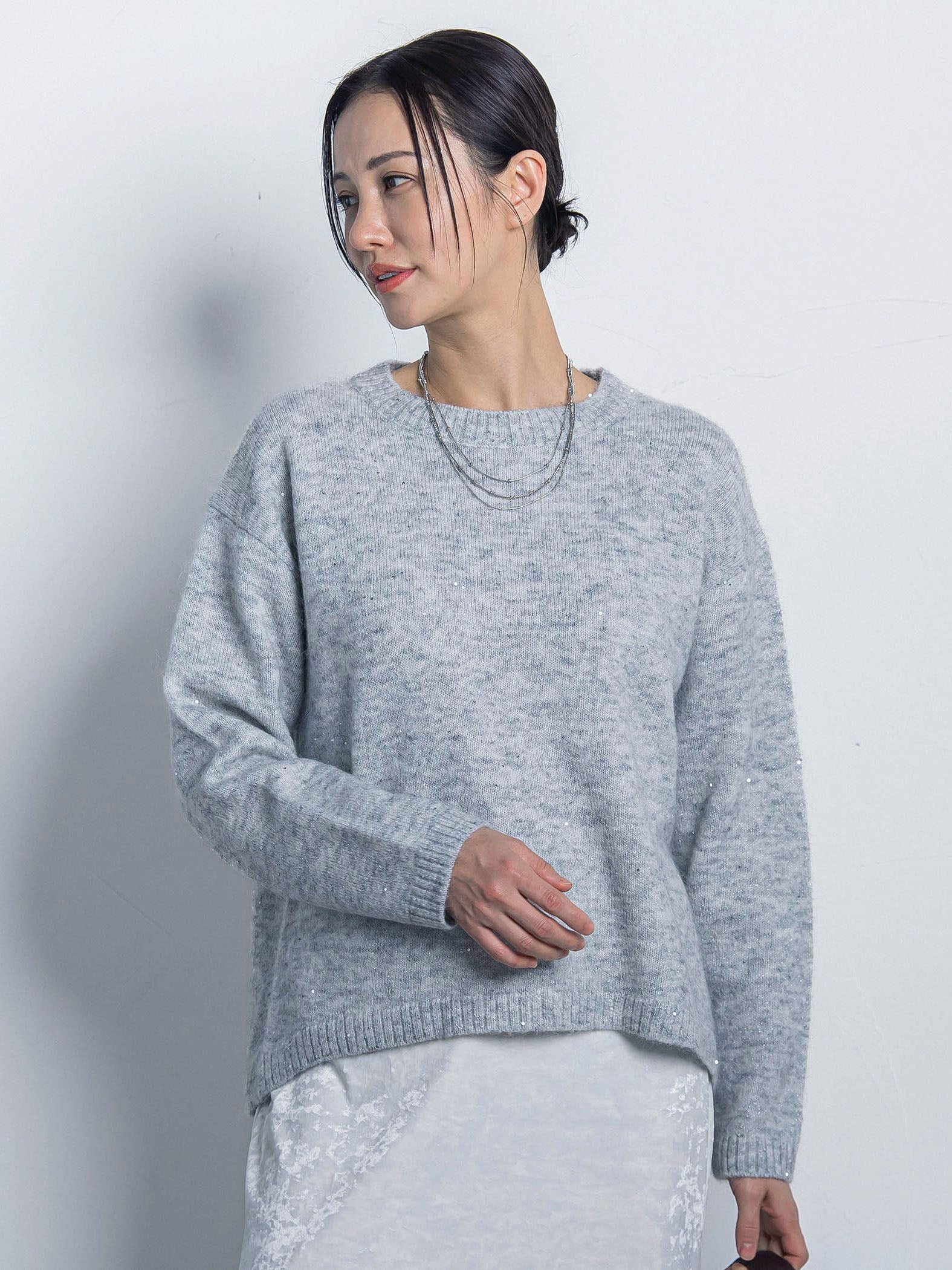 スパンコールクルーネックニット≪洗える≫