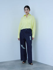 【大人の抜け感】デニムカットオフダメージパンツ