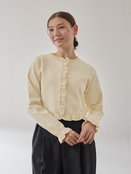 スポンディッシュニットフリルカーディガン≪手洗い可能≫