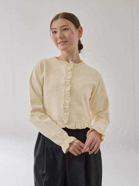 スポンディッシュニットフリルカーディガン≪手洗い可能≫