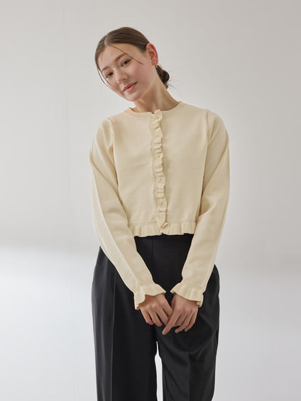 スポンディッシュニットフリルカーディガン≪手洗い可能≫