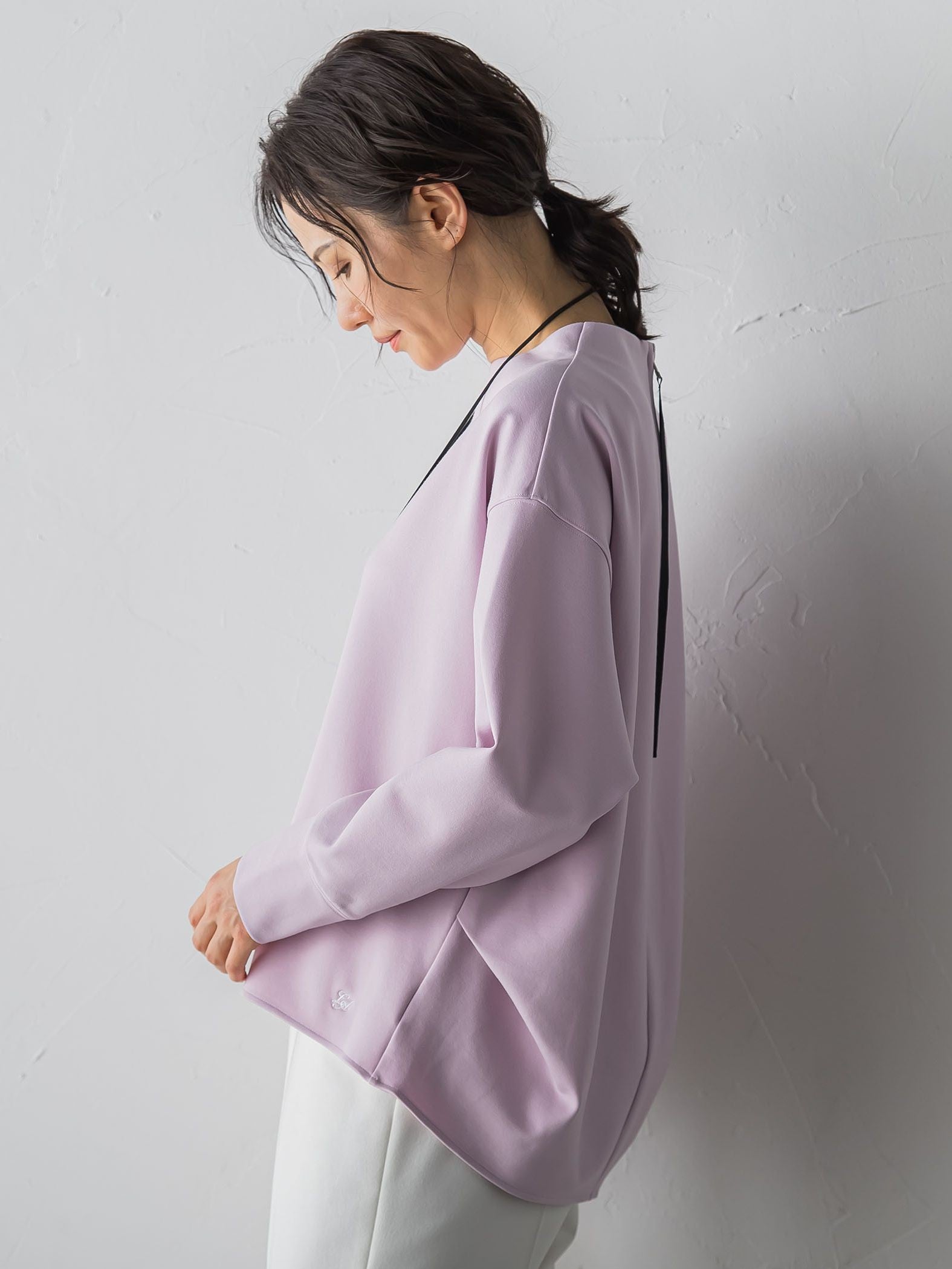 【受注会限定】刺繍あり/裏起毛ボトルネックカットソー≪洗濯機で洗える≫