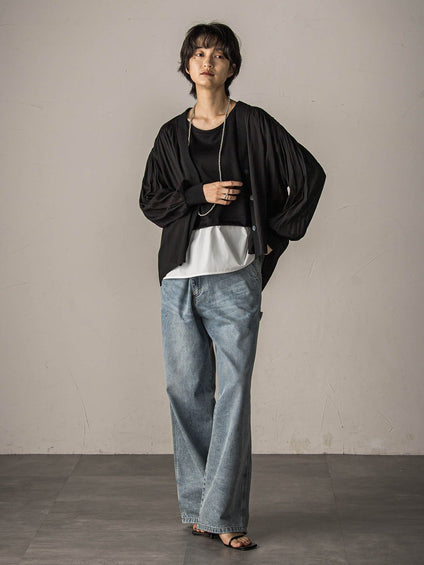 【WEB限定】シャツレイヤード風プルオーバー≪手洗い可能≫
