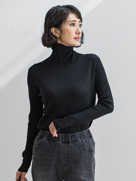 ラメリブタートルニット