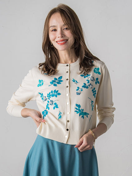 【新色追加】ボタニカルモチーフ刺繍カーディガン