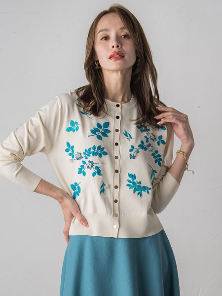 【新色追加】ボタニカルモチーフ刺繍カーディガン