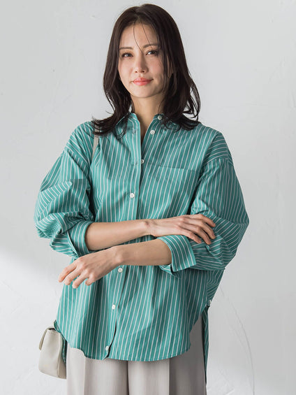 コットンポプリン2WAYストライプシャツ