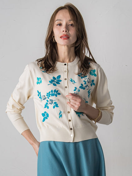【新色追加】ボタニカルモチーフ刺繍カーディガン