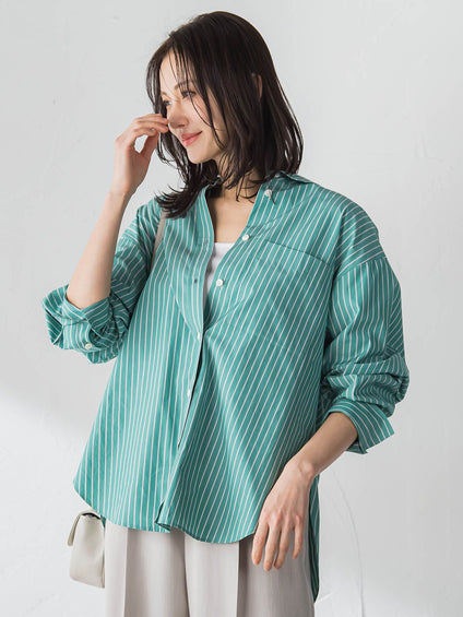 コットンポプリン2WAYストライプシャツ