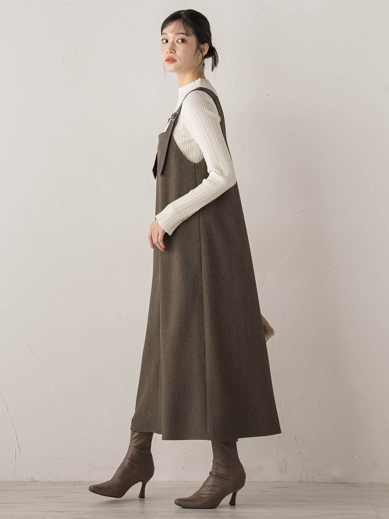 ミックスツイード×レザーライクジャンスカ≪洗濯機で洗える≫