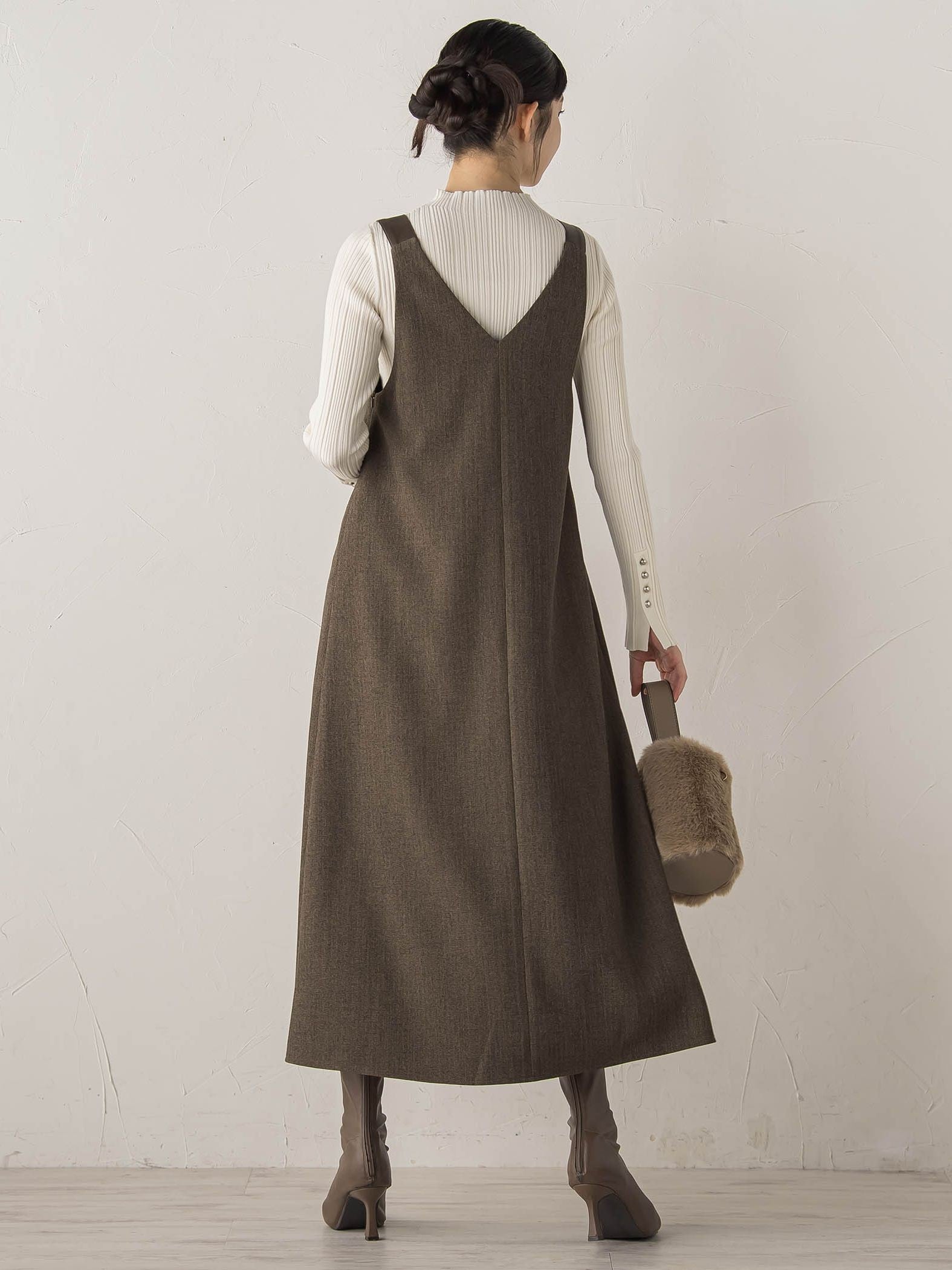 ミックスツイード×レザーライクジャンスカ≪洗濯機で洗える≫