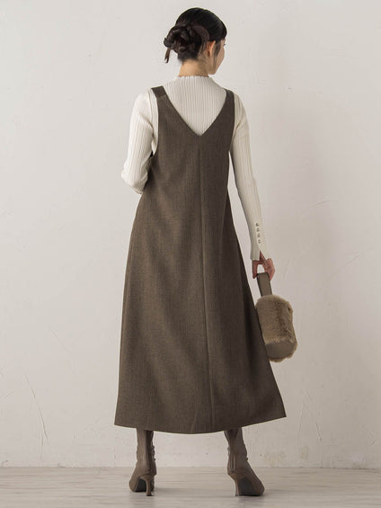 ミックスツイード×レザーライクジャンスカ≪洗濯機で洗える≫