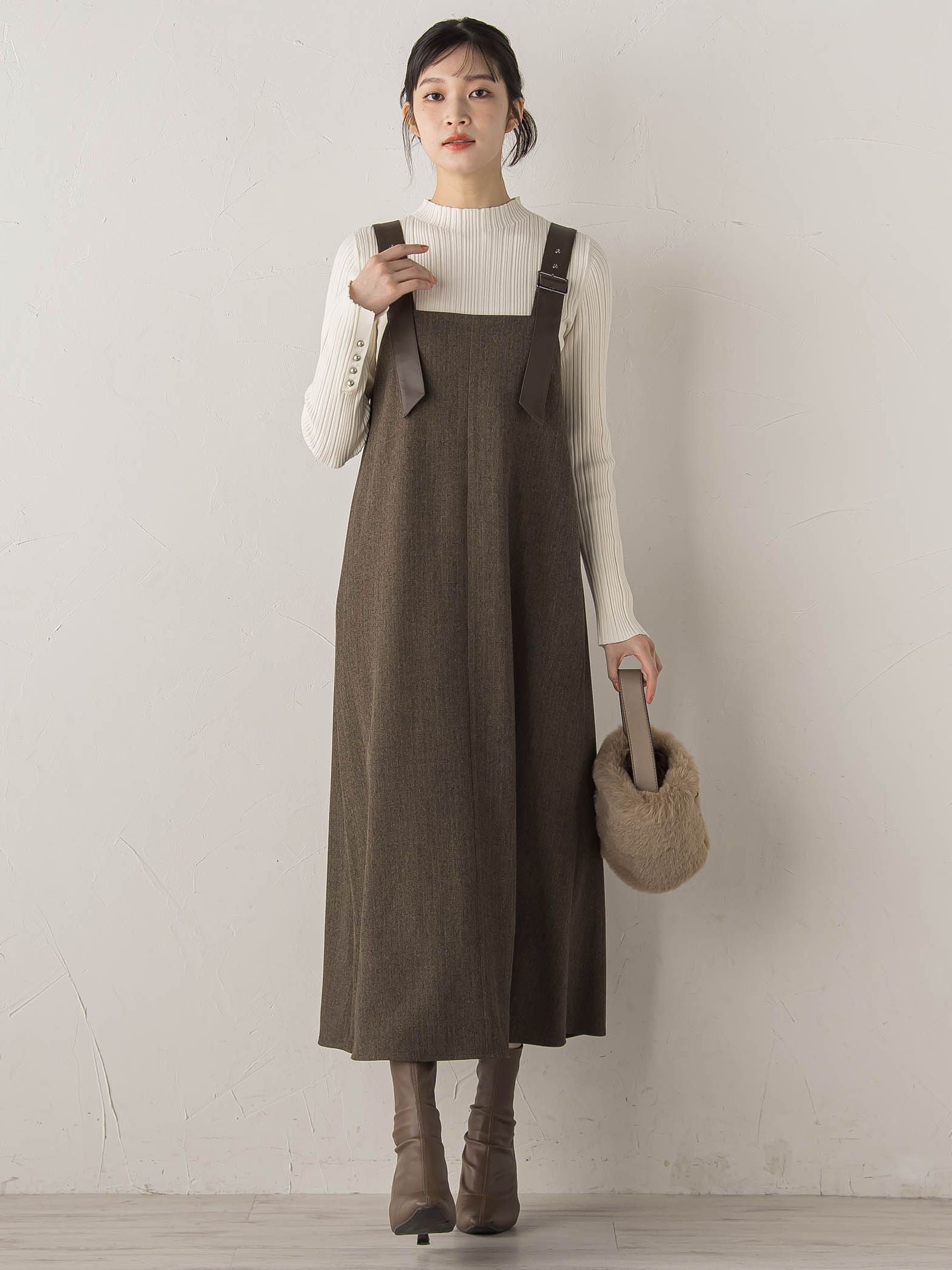 ミックスツイード×レザーライクジャンスカ≪洗濯機で洗える≫