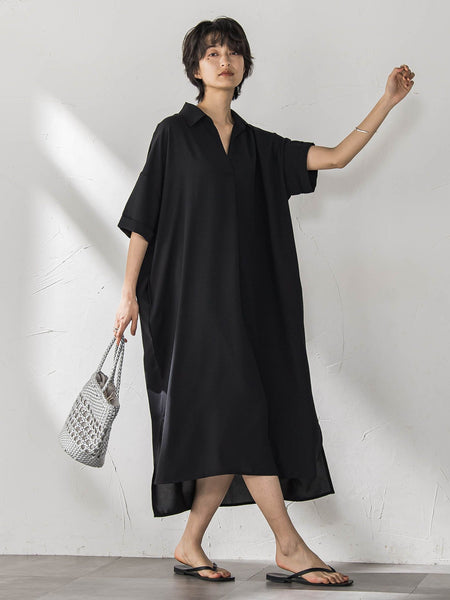 【WEB限定】スキッパーチュニックワンピース≪洗濯機で洗える≫