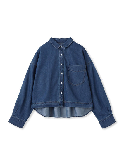 ラウンドヘムデニムクロップドシャツ