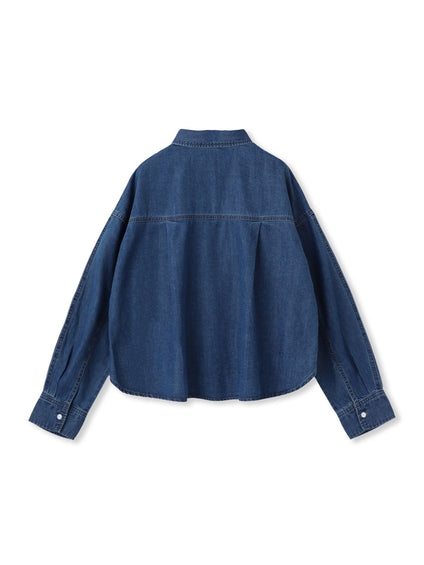 ラウンドヘムデニムクロップドシャツ