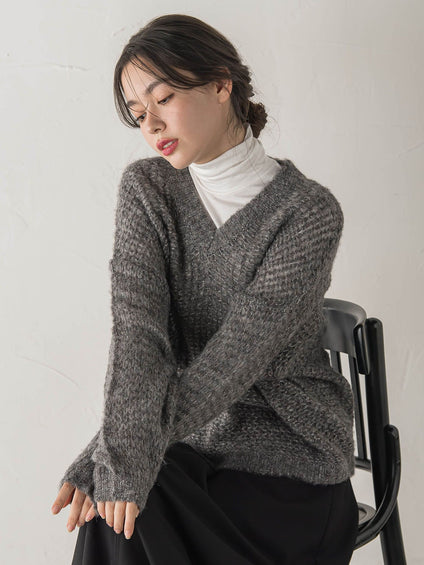【WEB限定】モヘヤラメVネックショートプルオーバー≪手洗い可能≫