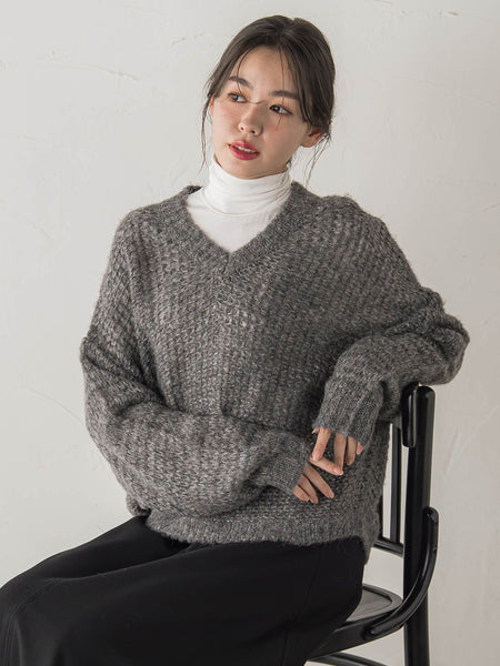 【WEB限定】モヘヤラメVネックショートプルオーバー≪手洗い可能≫