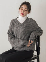 【WEB限定】モヘヤラメVネックショートプルオーバー≪手洗い可能≫