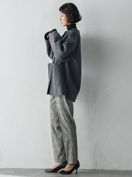 ノーカラーウールリバーコート