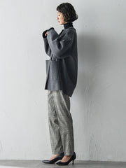 ノーカラーウールリバーコート