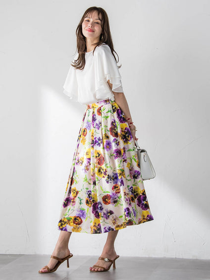 【KEITA KAWASAKI × Viaggio Bluコラボ】パンジープリントスカート