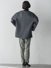 ノーカラーウールリバーコート