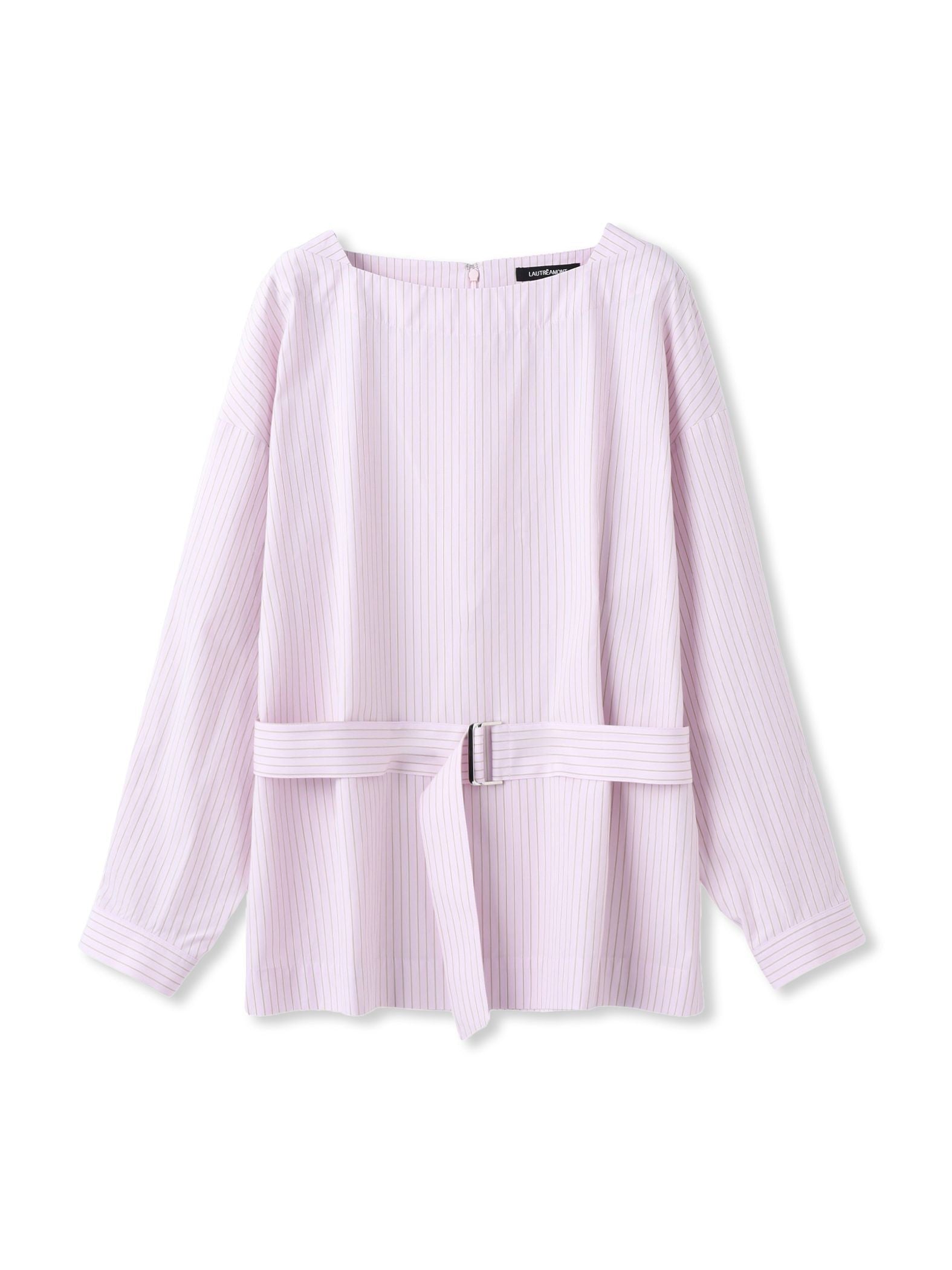 ボートネックコットンポプリンストライプブラウス