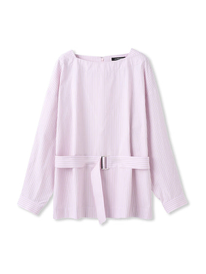 ボートネックコットンポプリンストライプブラウス