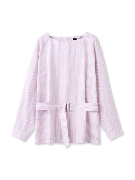 ボートネックコットンポプリンストライプブラウス