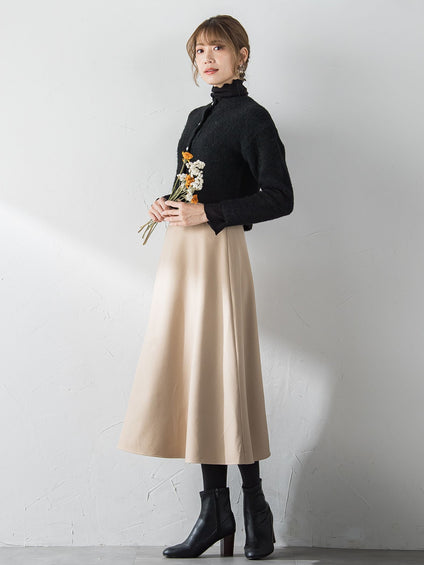 【S/M/L展開】冬仕様 美シルエットロングフレアスカート ≪洗濯機で洗える≫
