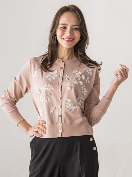 【新色追加】ボタニカルモチーフ刺繍カーディガン