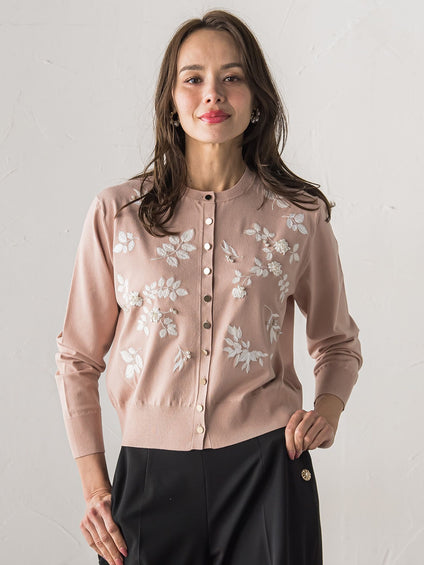 【新色追加】ボタニカルモチーフ刺繍カーディガン