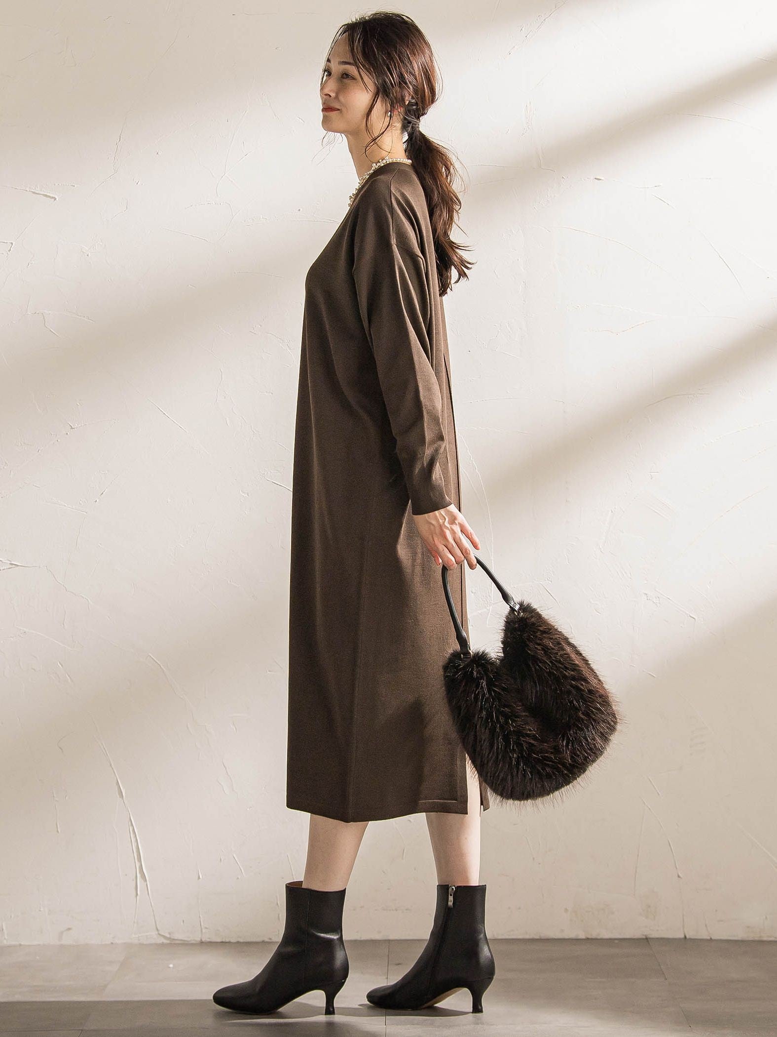 【WEB限定】Vネックニットワンピース≪丈長めあり/手洗い可能≫