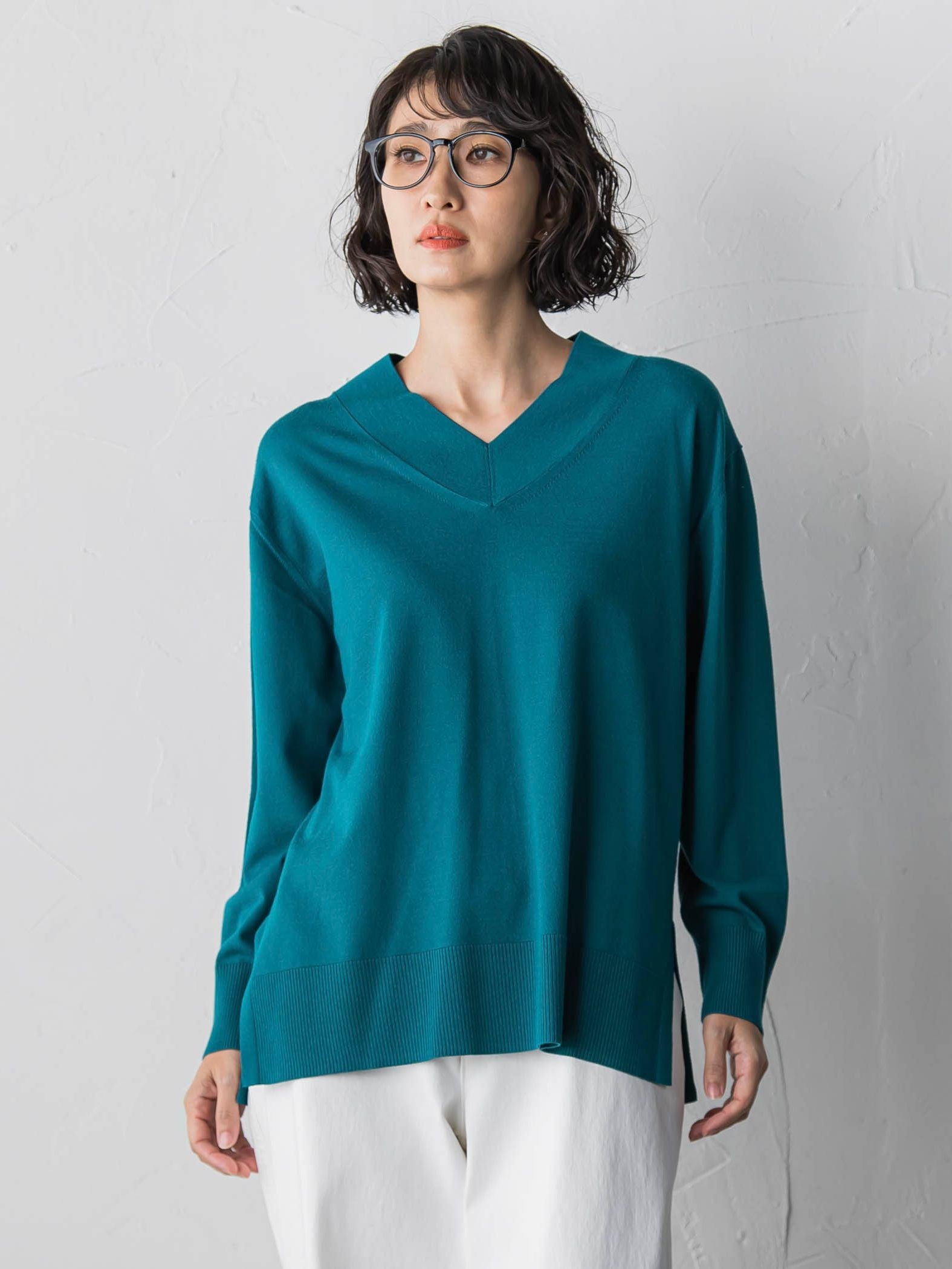 【大きいサイズ】Vネックニット≪手洗い可能≫